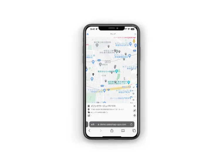 SalesMapの地図・訪問履歴画面